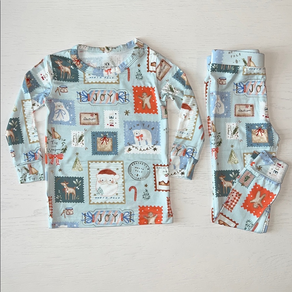 Sol Toddler Christmas Stamps Bamboo Pajama Set 12-18 18-24 months 3T 4T 5T